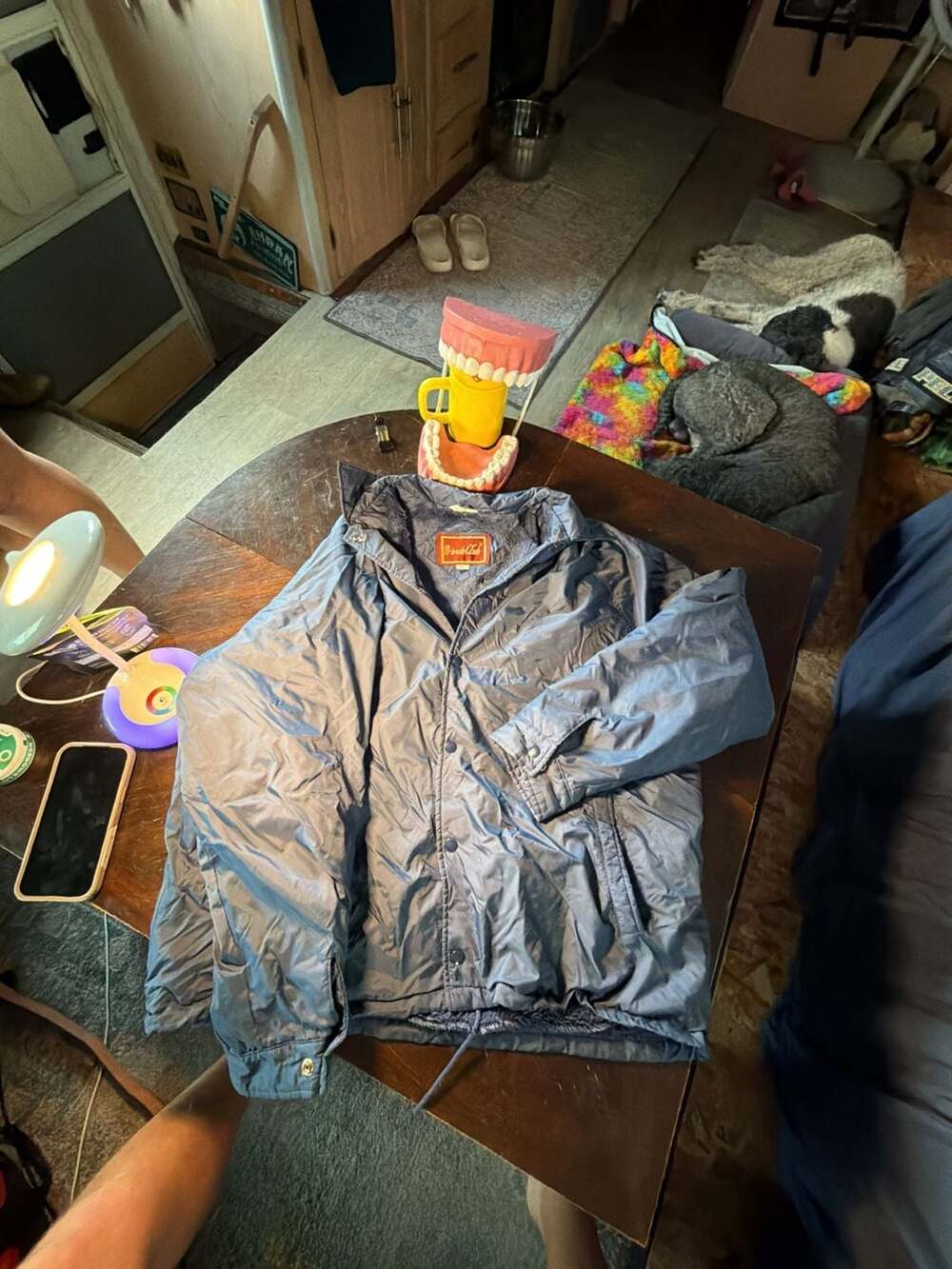 Private Club Coach Jacket Size XL Blue Faux Fur Lined Windbreaker